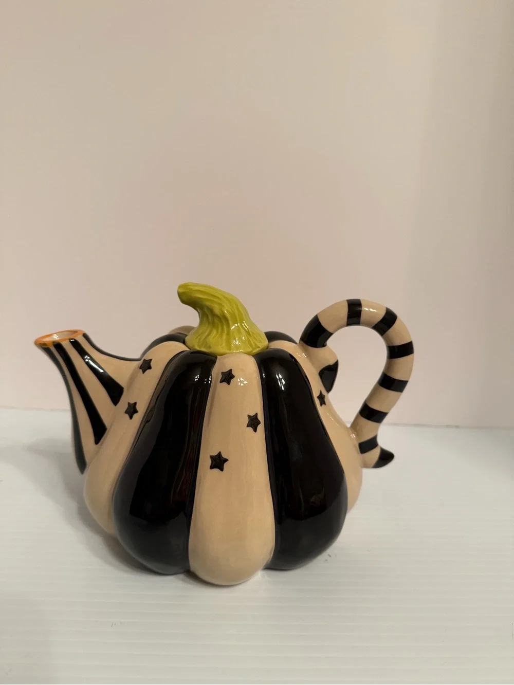 Blue Sky Clayworks Halloween Black White Jack O Lantern Teapot Mackenzie New